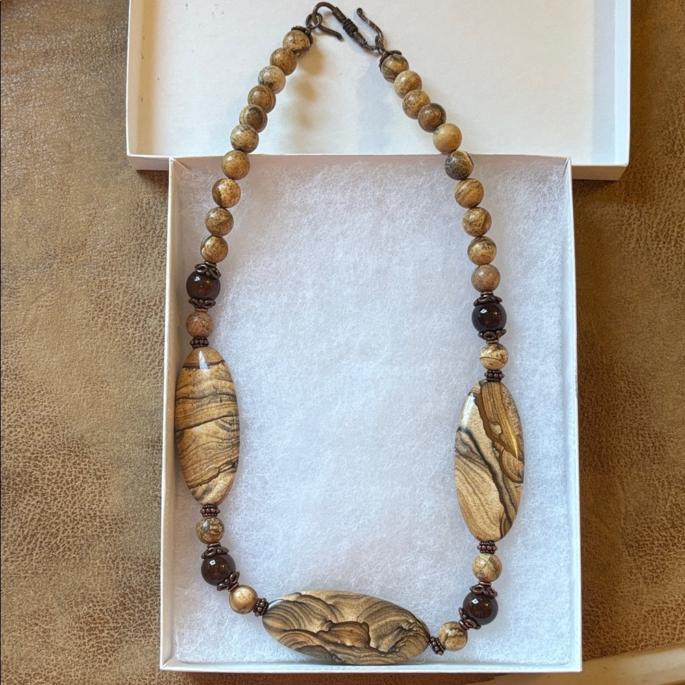 Custom made jasper necklace 22” earthy tones